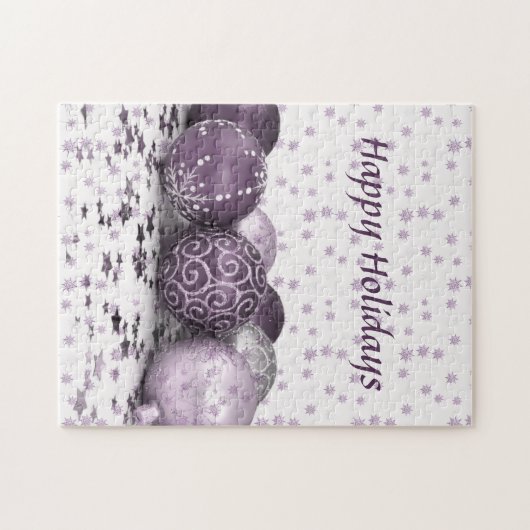 Kerstfeest Roze Paarse Ornamenten Snowflake Legpuzzel (Horizontaal)