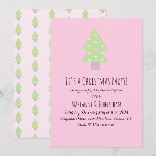 Kerstfeest Roze Pastel Boom Kaart (Voorkant / Achterkant)