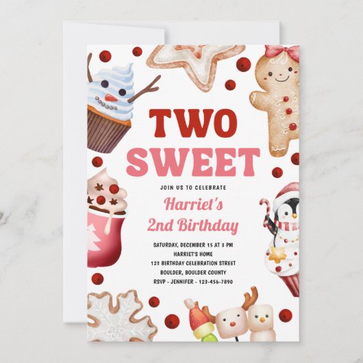 Kerstfeest Roze Twee Zoet Kaart (Voorkant)