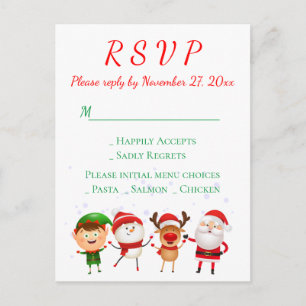 Kerstfeest RSVP Red Green Santa Holiday Uitnodiging Briefkaart