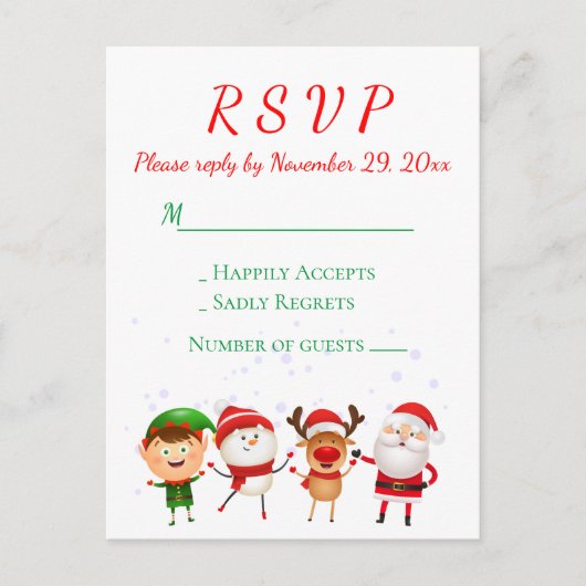 Kerstfeest RSVP Red Green Santa Holiday Uitnodiging Briefkaart (Voorkant)