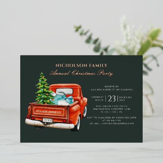 Kerstfeest Rustic Plaid Gold Folie Uitnodiging (Staand Voorkant)