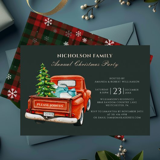 Kerstfeest Rustic Plaid Goud Folie Uitnodiging