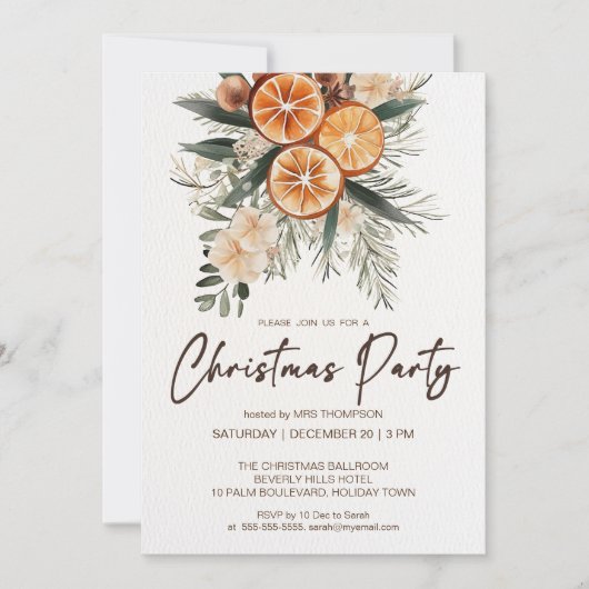 Kerstfeest rustieke droge sinaasappels botanisch kaart (Voorkant)