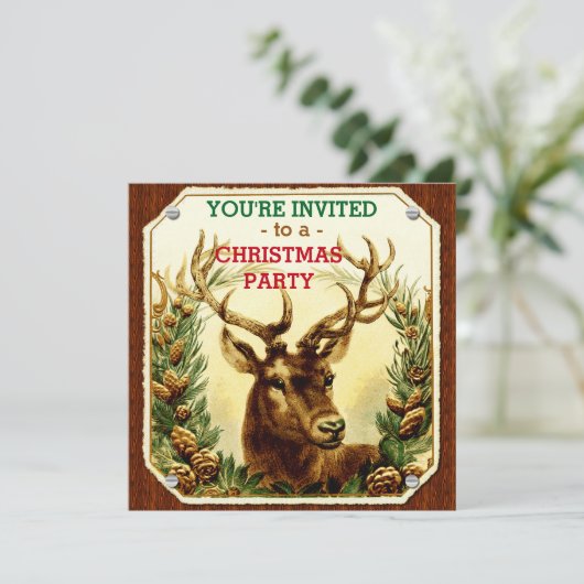 Kerstfeest rustieke rendier houtnerf kaart (Staand voorkant)