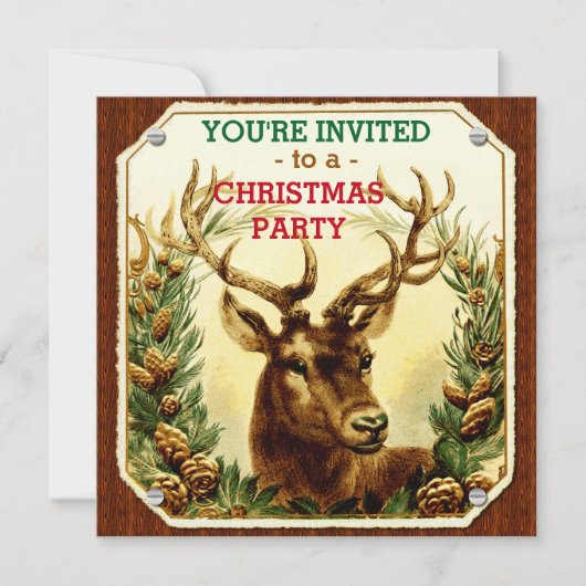 Kerstfeest rustieke rendier houtnerf kaart (Voorkant)