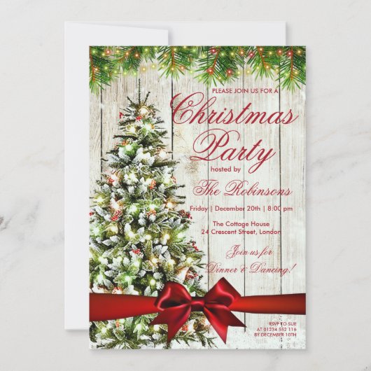 kerstfeest | Rustige bomen, lampjes en rood lint Kaart (Voorkant)