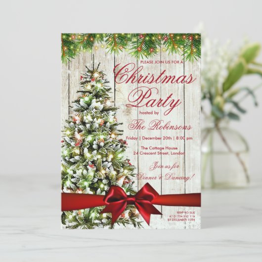 kerstfeest | Rustige bomen, lampjes en rood lint Kaart (Staand voorkant)