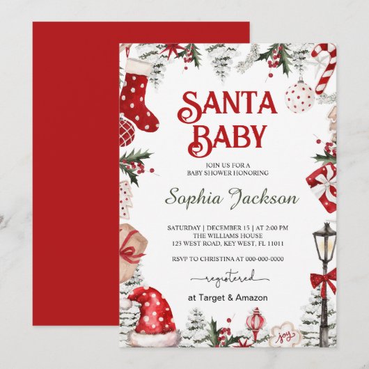 Kerstfeest Santa Baby Winter Baby shower Kaart (Voorkant / Achterkant)