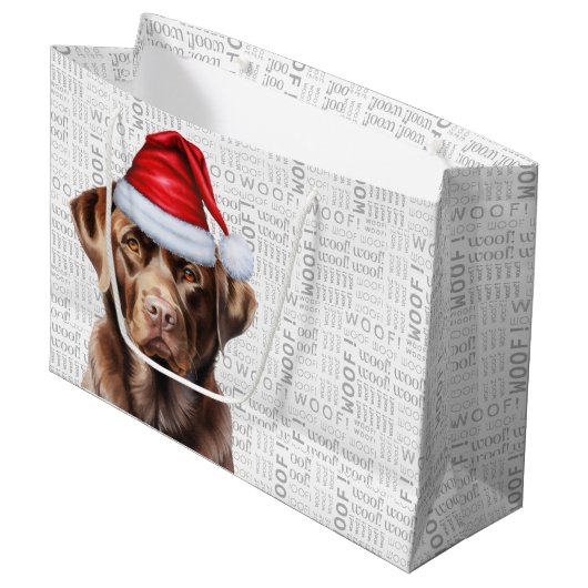 Kerstfeest Santa Chocolate Labrador Hondenvakantie Groot Cadeauzakje (Voorkant Gekanteld)