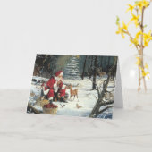 Kerstfeest Santa Deer Wildlife Kerstvakantie Kaart (Gele Bloem)