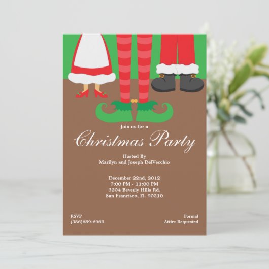 Kerstfeest, Santa, Elf en Mrs Claus Holiday Kaart (Staand voorkant)