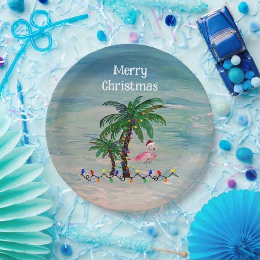 Kerstfeest Santa flamingos Vakantie Papieren Bordje (Feest)