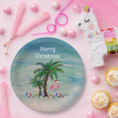 Kerstfeest Santa flamingos Vakantie Papieren Bordje (Feest)