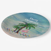 Kerstfeest Santa flamingos Vakantie Papieren Bordje (Gekanteld)