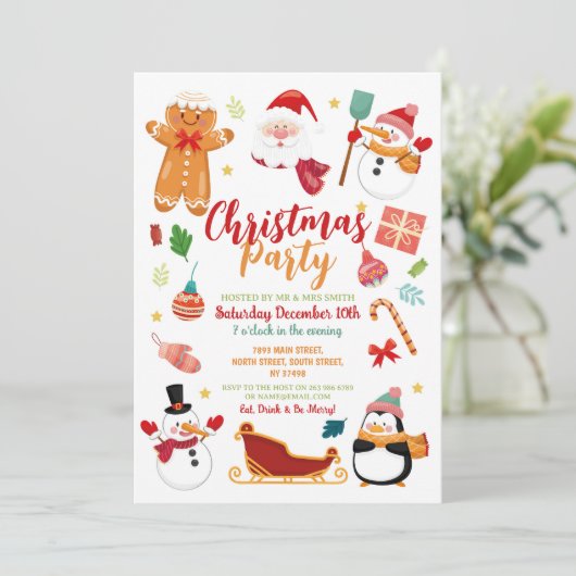 Kerstfeest Santa Gingerbread Sneeuwman Plezier Kaart (Staand voorkant)