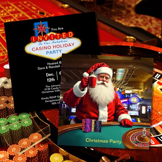 Kerstfeest Santa Las Vegas Casino Fun Square Party Kaart