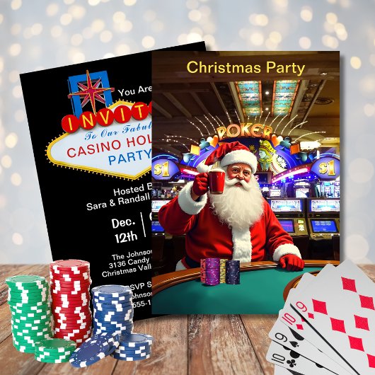 Kerstfeest Santa Las Vegas Casino Style Party Kaart