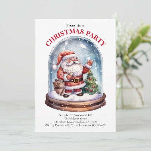 Kerstfeest Santa Winter Sneeuw Wereldbol Uitnodigi Aankondiging (Staand voorkant)