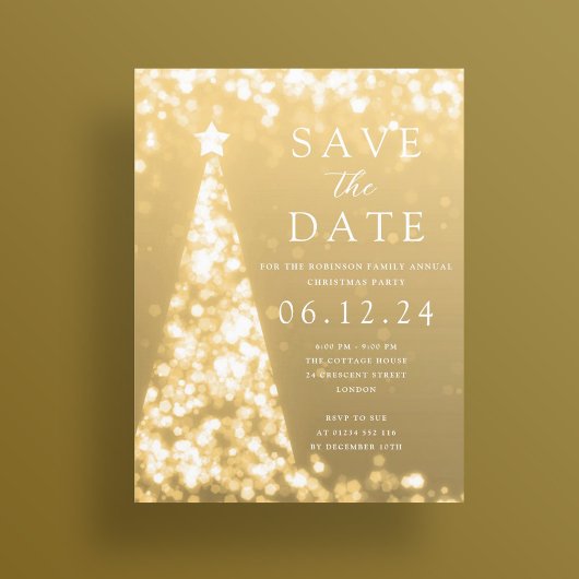 Kerstfeest Save The Date Gouden Boom Glam Aankondigingskaart