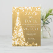 Kerstfeest Save The Date Gouden Boom Glam Kaart (Staand voorkant)