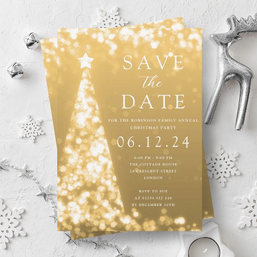 Kerstfeest Save The Date Gouden Boom Glam Kaart