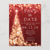 Kerstfeest Save The Date Gouden Boom Glam Rood Aankondigingskaart (Voorkant)