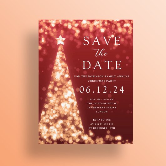 Kerstfeest Save The Date Gouden Boom Glam Rood Aankondigingskaart