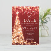 Kerstfeest Save The Date Gouden Boom Glam Rood Kaart (Staand voorkant)