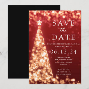 Kerstfeest Save The Date Gouden Boom Glam Rood Kaart