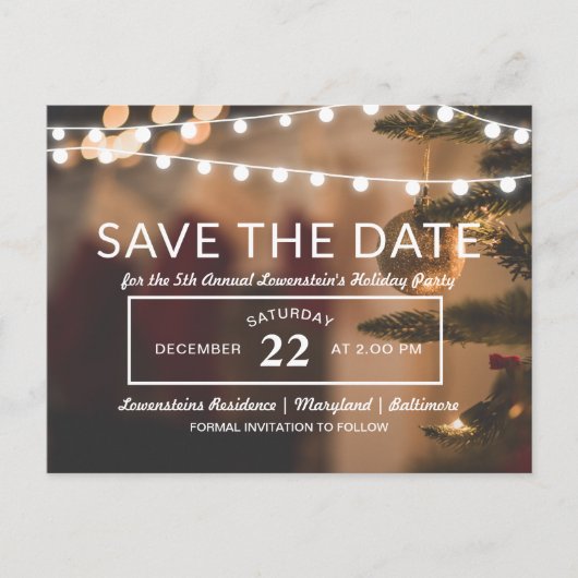 kerstfeest | Save the date | String Lights Aankondigingskaart (Voorkant)