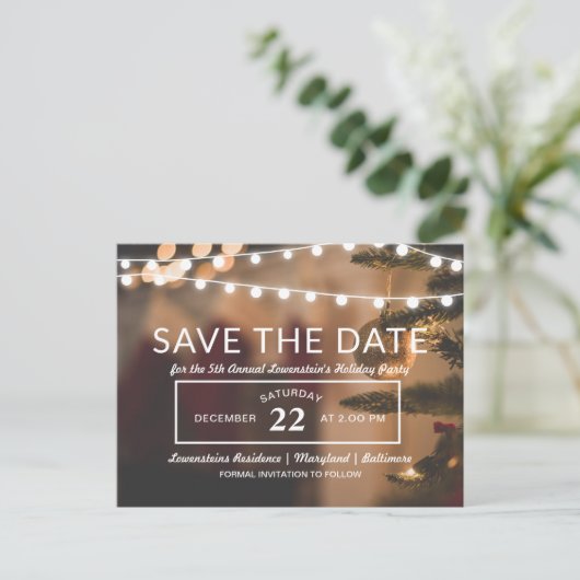 kerstfeest | Save the date | String Lights Aankondigingskaart (Staand voorkant)