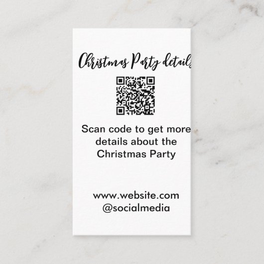 Kerstfeest Scan QR-code details website social med Visitekaartje (Voorkant)