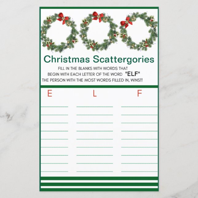 Kerstfeest Scattergories Spel (Voorkant)