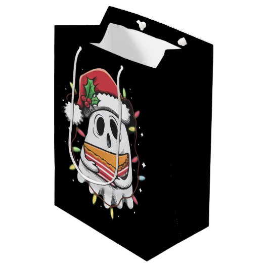 Kerstfeest Schattigee Ghost Santa Party kerstvakan Medium Cadeauzakje (Voorkant Gekanteld)