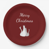 Kerstfeest Schattigee Katten Elegant Script Rood Papieren Bordje (Voorkant)