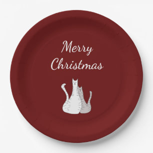 Kerstfeest Schattigee Katten Elegant Script Rood Papieren Bordje