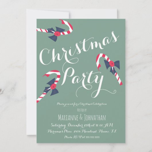 Kerstfeest Script Candy Cane Vintage Uitnodiging  (Voorkant)