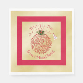 Kerstfeest servetten leuk rood en goud