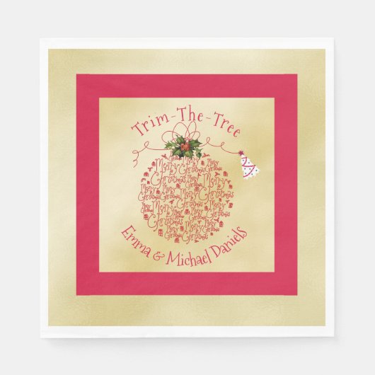 Kerstfeest servetten leuk rood en goud (Voorkant)