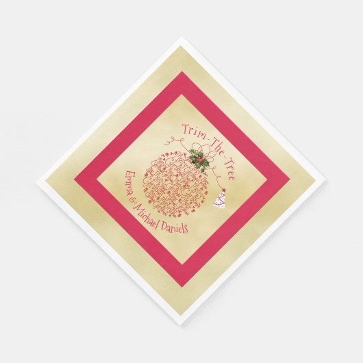 Kerstfeest servetten leuk rood en goud (Hoek)