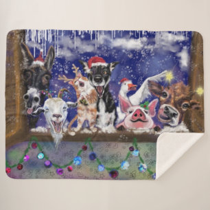 kerstfeest Sherpa Blanket Funny Boerderij Animal P Sherpa Deken
