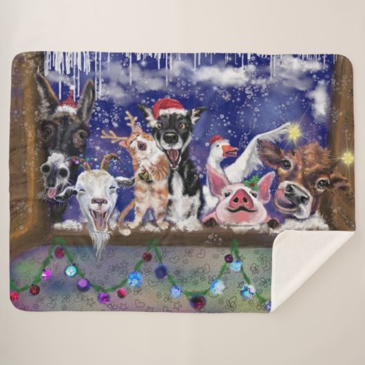 kerstfeest Sherpa Blanket Funny Boerderij Animal P Sherpa Deken (Voorkant (horizontaal))