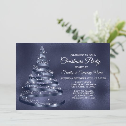 Kerstfeest Shiny Blue Ribbon Tree Sparkle Kaart (Staand voorkant)