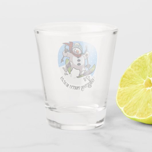 Kerstfeest skiën sneeuwman wollig Pet Cartoon Shot Glas (Achterkant)