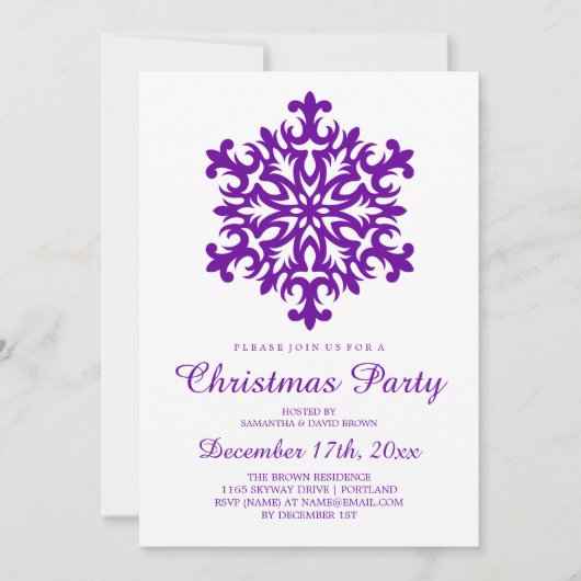 Kerstfeest Snowflake Paars Kaart (Voorkant)