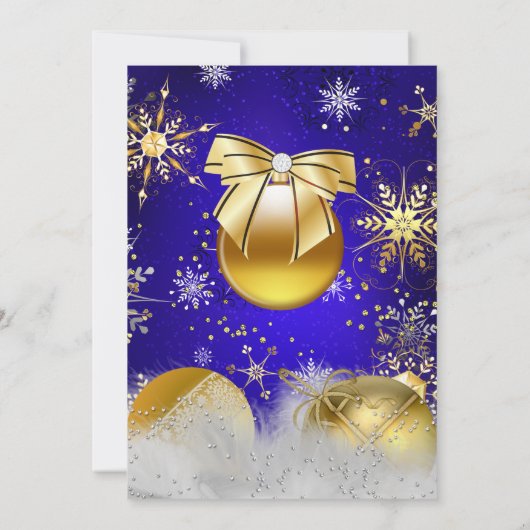 kerstfeest Snowflake Royal Blue Gold Bauble Kaart (Achterkant)