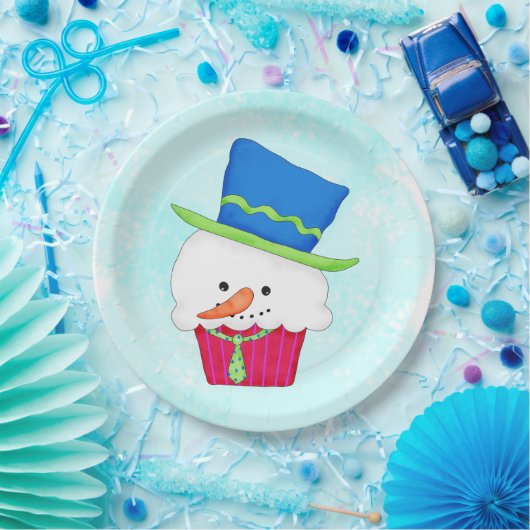 kerstfeest Snowman Cupcake Art Dessert Papieren Bordje (Feest)