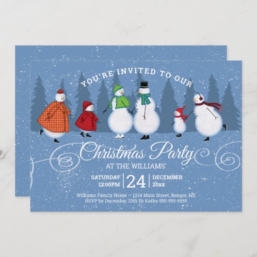 kerstfeest Snowman Skating Pine Trees Kaart (Voorkant / Achterkant)