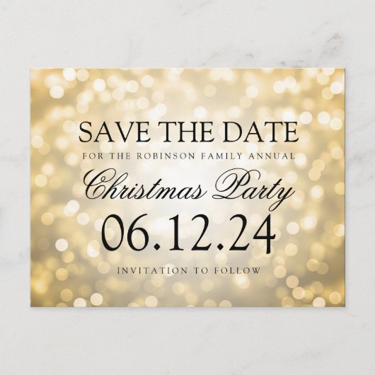 kerstfeest sparen de datum gouden glitterlichten aankondigingskaart (Voorkant)